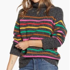 Lou & Grey Small Striped Multicolor Turtleneck Sweater alpaca wool gray top mock